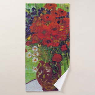 Vase with Cornflowers and Poppies, Van Gogh Bath Towel