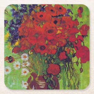 Vase with Cornflowers and Poppies, Van Gogh Square Paper Coaster