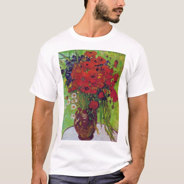 Vase with Cornflowers and Poppies, Van Gogh T-Shirt (Front)