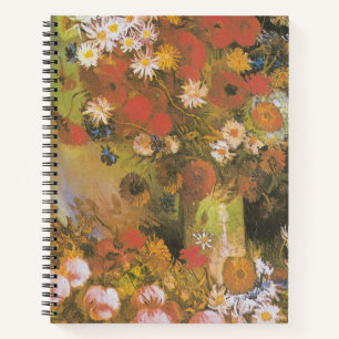 Vase with cornflowers&poppies, peonies&chrysanthem notebook