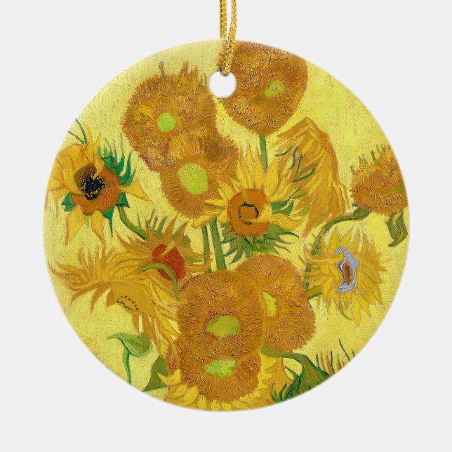 Vase with fifteen sunflowers by Vincent Van Gogh  Ceramic Ornament (Front)