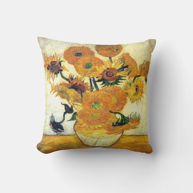 Vase with Fifteen Sunflowers by Vincent van Gogh Cushion (Front)