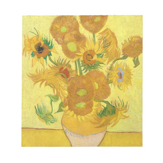 Vase with fifteen sunflowers by Vincent Van Gogh Notepad (Front)