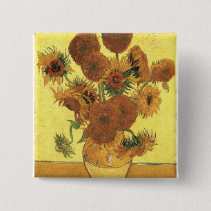 Vase with fifteen sunflowers,Vincent van Gogh 15 Cm Square Badge