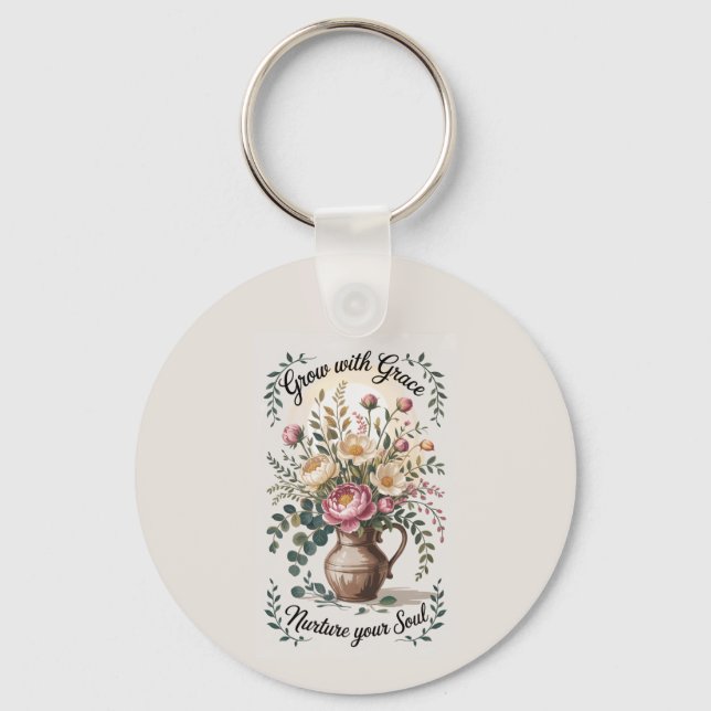 Vase With Florals Grow With Grace Acrylic Keychain (Front)