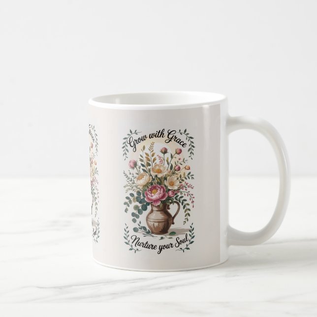 Vase With Florals Grow With Grace Quote Coffee Mug (Right)