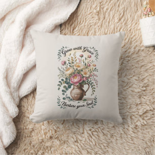 Vase with Florals Grow With Grace Quote Cushion