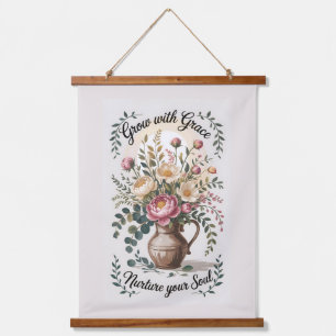 Vase with Florals Grow With Grace Quote Hanging Tapestry