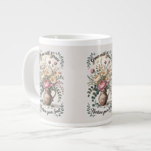 Vase With Florals Grow With Grace Quote Large Coffee Mug