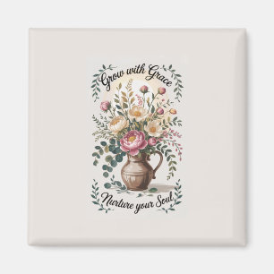Vase with Florals Grow With Grace Quote Magnet