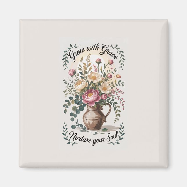 Vase with Florals Grow With Grace Quote Magnet (Front)
