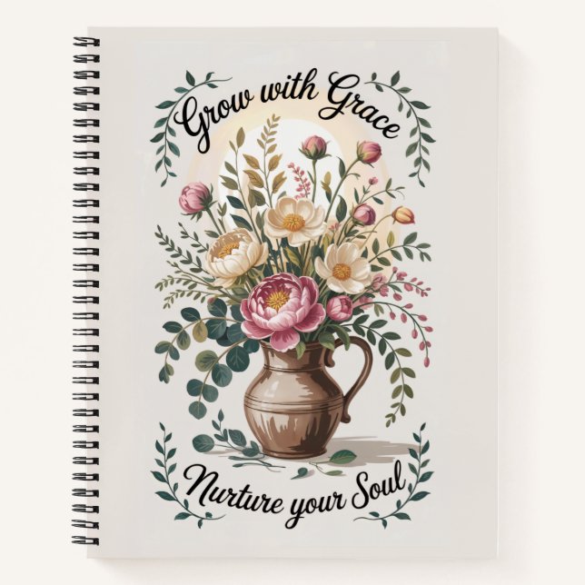 Vase With Florals Grow With Grace Quote Notebook (Front)