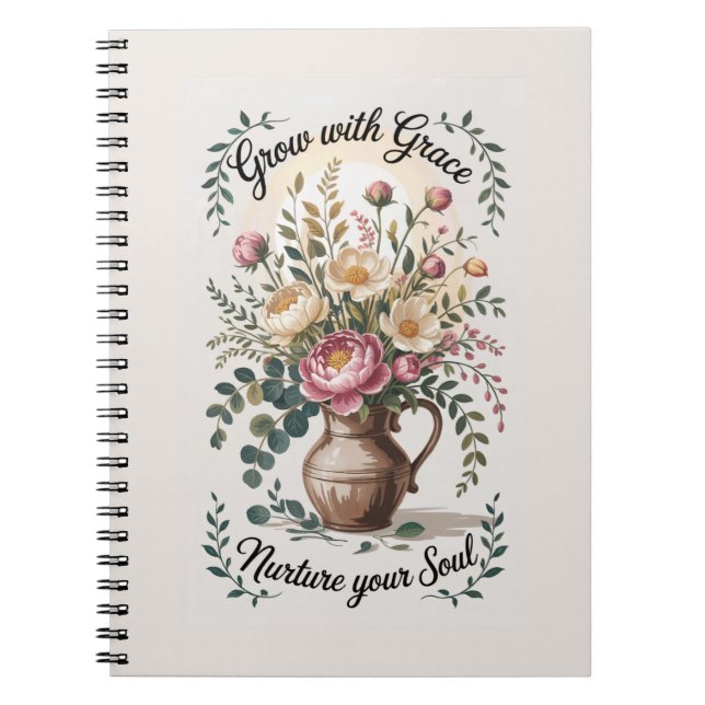 Vase With Florals Grow With Grace Quote Notebook (Front)