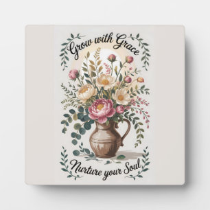Vase with Florals Grow With Grace Quote Plaque