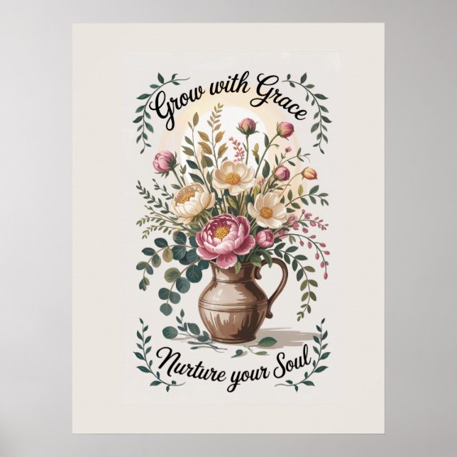 Vase With Florals Grow With Grace Quote Poster (Front)