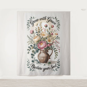 Vase With Florals Grow With Grace Quote Tapestry
