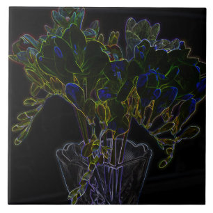 Vase with freesia ceramic tile