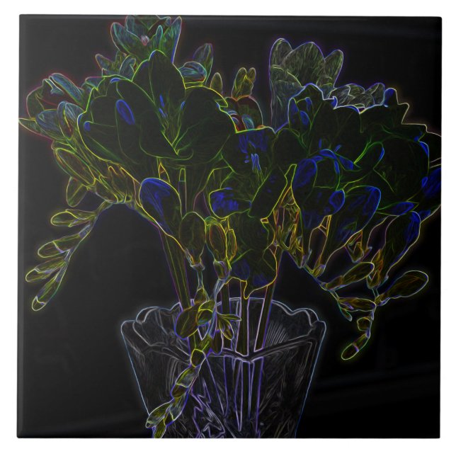Vase with freesia ceramic tile (Front)