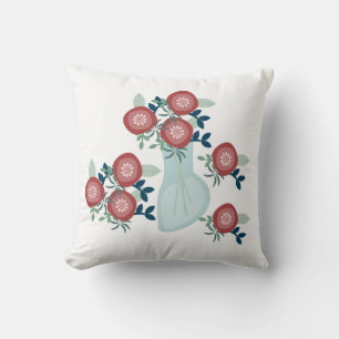 Vase with Fresh Flowers Greenery Country Roses Cushion