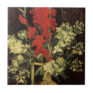 Vase with Gladioli, Carnations by Vincent van Gogh Ceramic Tile