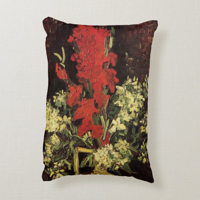 Vase with Gladioli, Carnations by Vincent van Gogh Decorative Cushion (Back(Vertical))