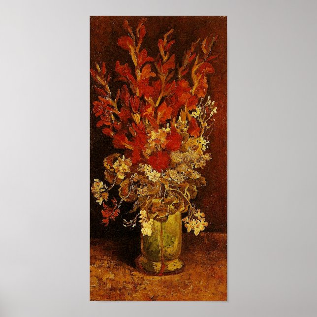Vase with Gladioli & Carnations Van Gogh Fine Art Poster (Front)