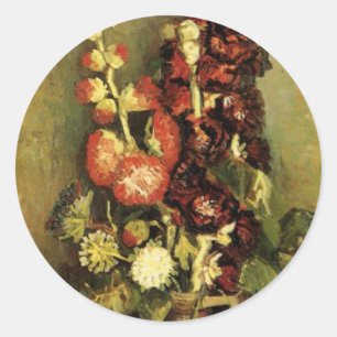 Vase with Hollyhocks by Vincent van Gogh Classic Round Sticker