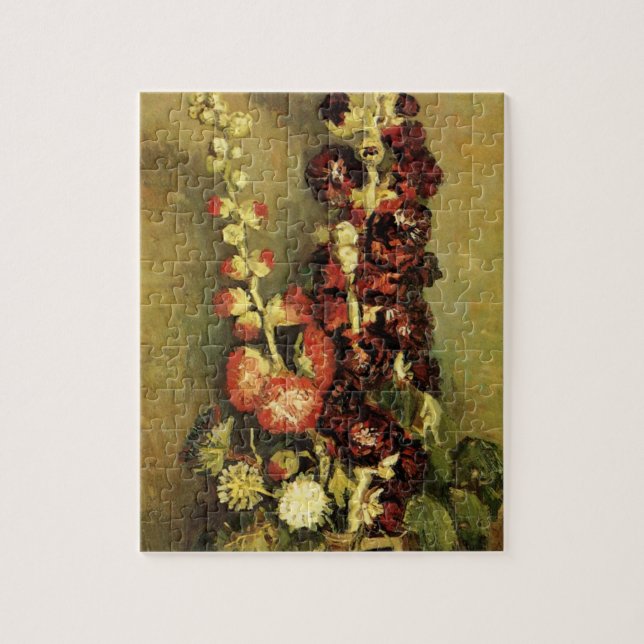 Vase with Hollyhocks by Vincent van Gogh Jigsaw Puzzle (Vertical)