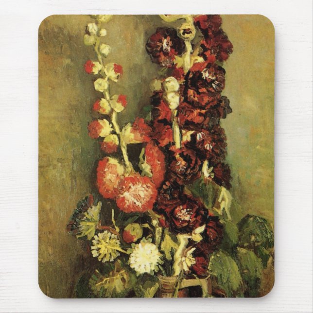 Vase with Hollyhocks by Vincent van Gogh Mouse Pad (Front)