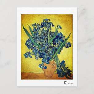Vase with Irises Against a Yellow Back Postcard