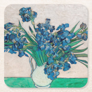 Vase with Irises, Van Gogh Square Paper Coaster