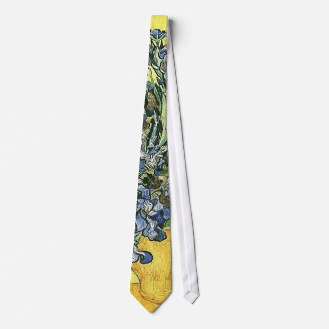 Vase with irises yellow background tie (Front)