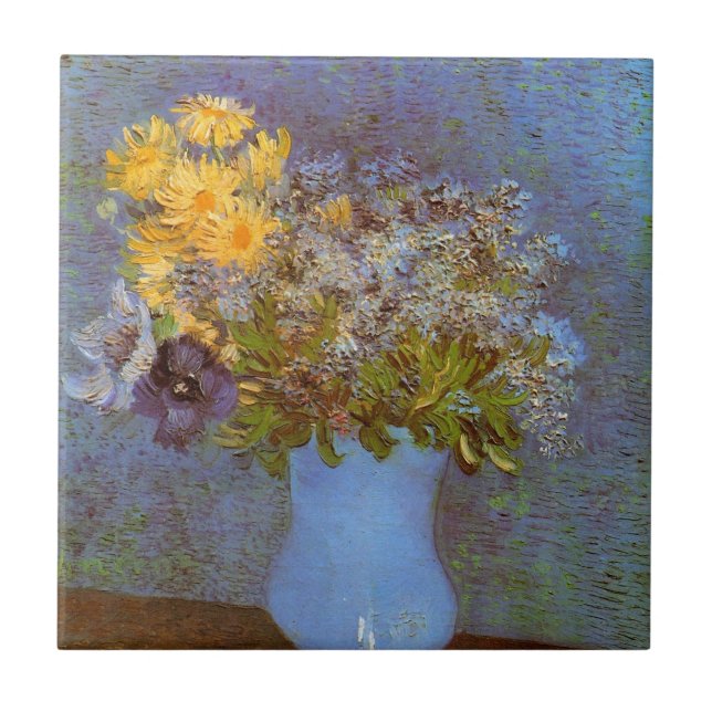 Vase with Lilacs and Daisies by Vincent van Gogh Ceramic Tile (Front)