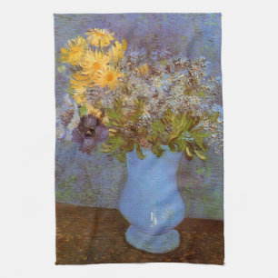 Vase with Lilacs and Daisies by Vincent van Gogh Tea Towel