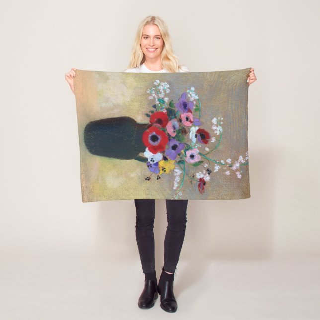 Vase with Mixed Flowers, Redon Fleece Blanket (In Situ)