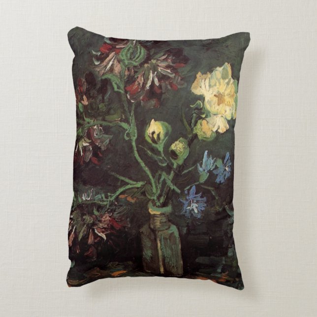Vase with Myosotis and Peonies by Vincent van Gogh Decorative Cushion (Back(Vertical))