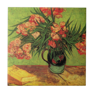 Vase with Oleanders and Books by Vincent van Gogh Tile