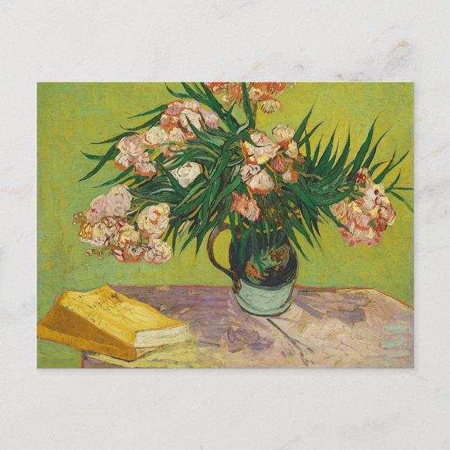 Vase with Oleanders & Books, Van Gogh Fine Art Postcard (Front)