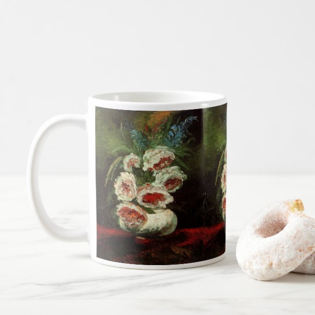 Vase with Peonies by Vincent van Gogh Coffee Mug (With Donut)