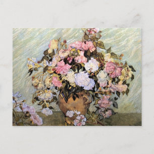 Vase with Pink Roses (F681) Van Gogh Fine Art Postcard