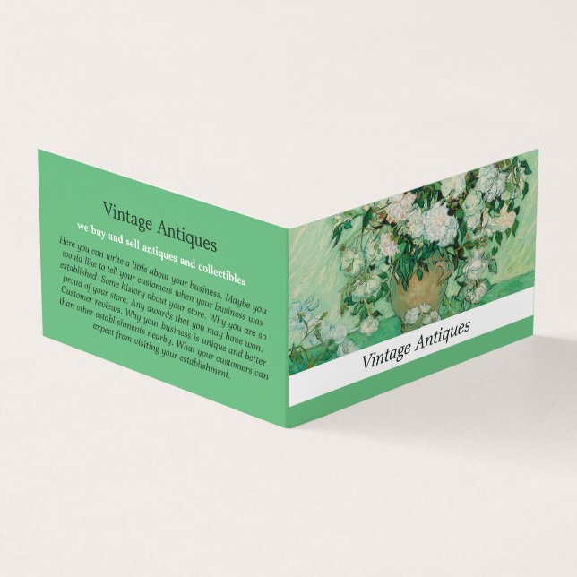 Vase With Pink Roses, Van Gogh, Antique Dealer Business Card (Outside)