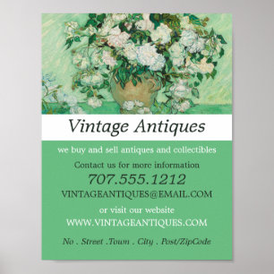 Vase With Pink Roses, Van Gogh, Antique Store Poster