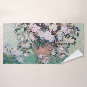 Vase with Pink Roses, Van Gogh Bath Towel