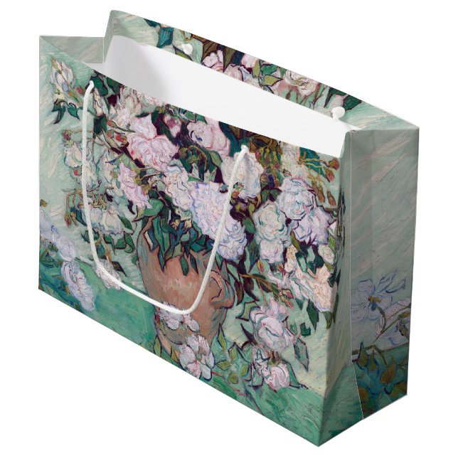 Vase with Pink Roses, Van Gogh Large Gift Bag (Front Angled)