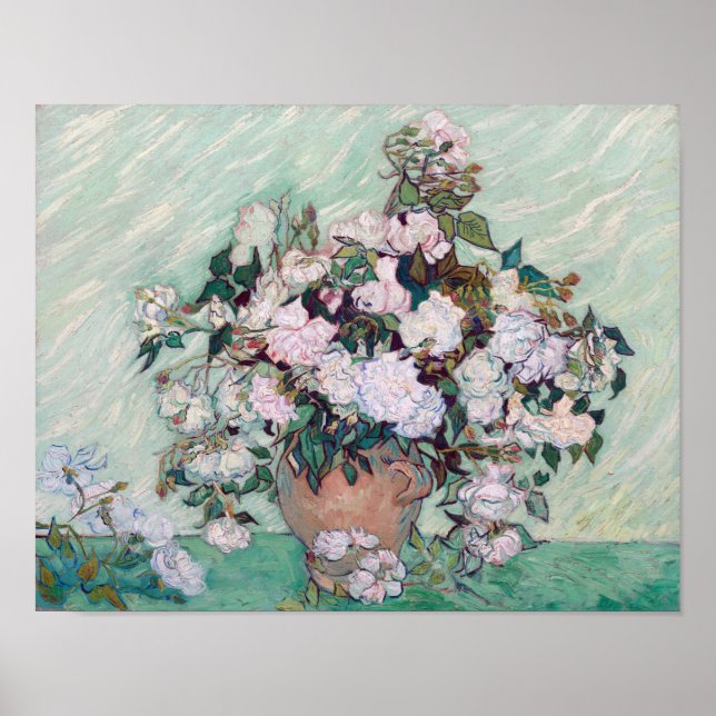 Vase with Pink Roses, Van Gogh Poster (Front)