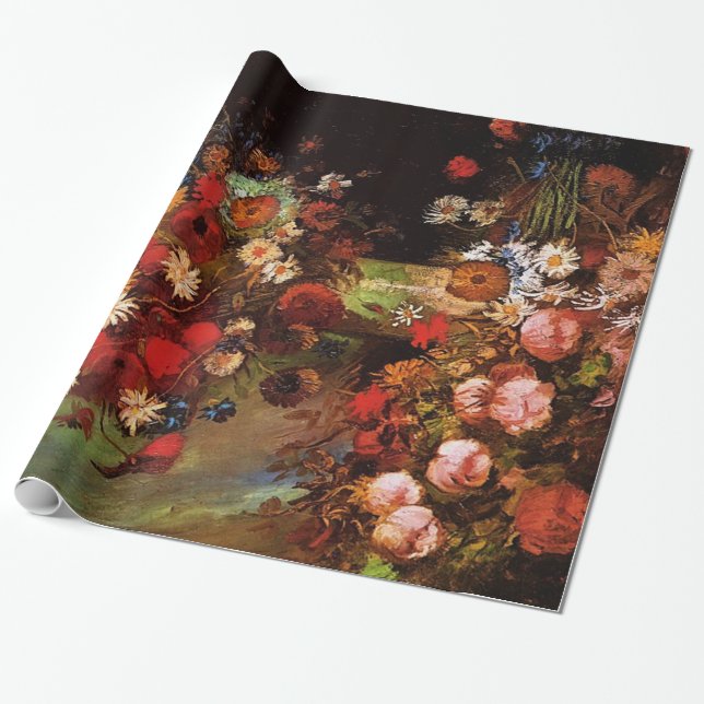 Vase with Poppies, Cornflowers, Peonies..Van Gogh Wrapping Paper (Unrolled)