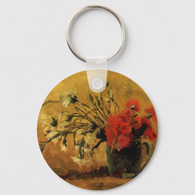 Vase with Red and White Carnations Key Ring (Front)