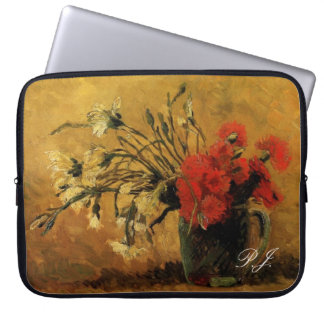 Vase with Red and White Carnations Laptop Sleeve