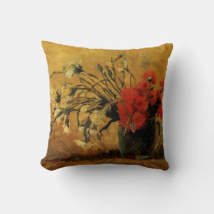 vase with red and white carnations, van Gogh Cushion