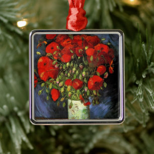 Vase with Red Poppies by Vincent van Gogh Metal Tree Decoration